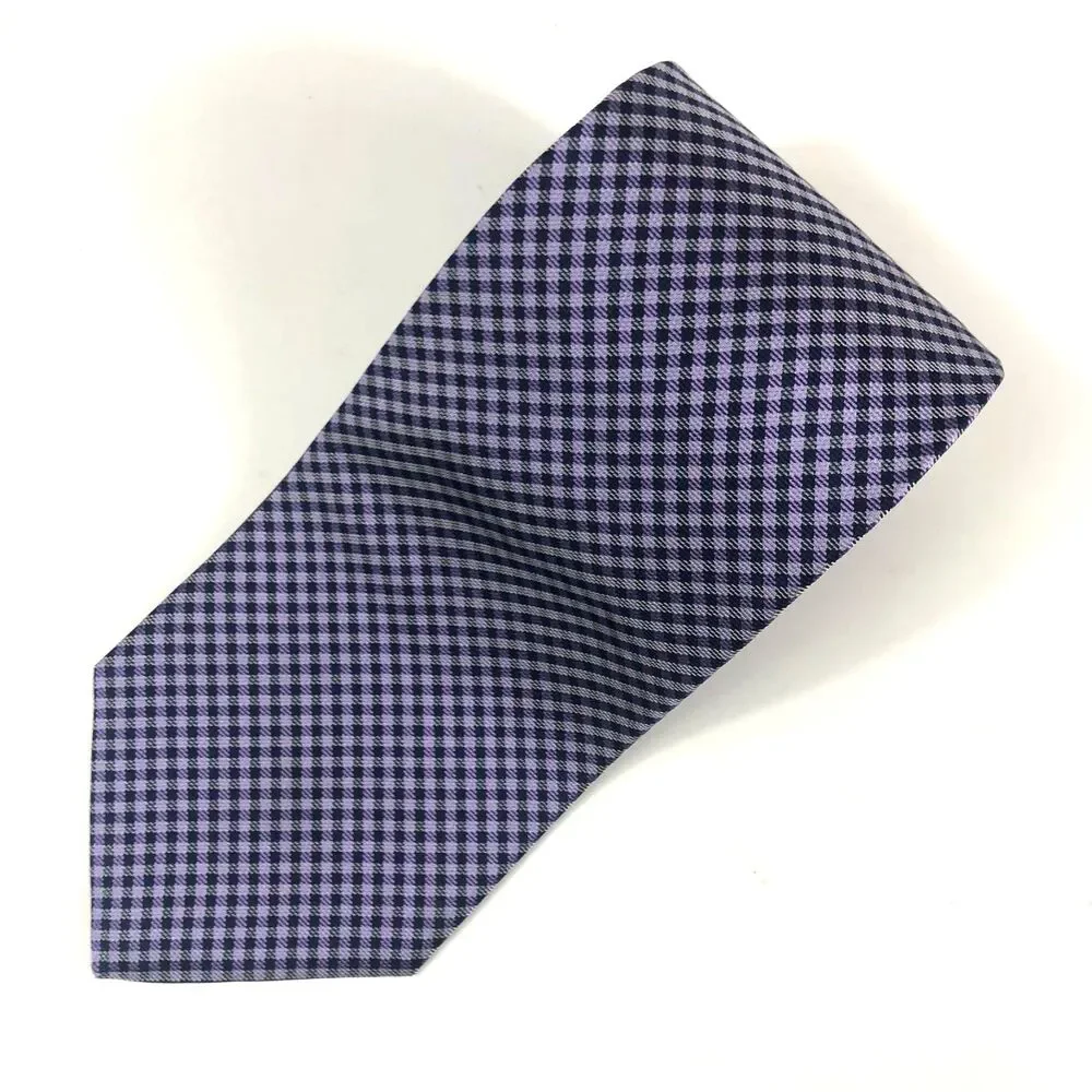 Tommy Hilfiger 100% Silk Tie Purple Navy Blue Gingham Check  Made USA